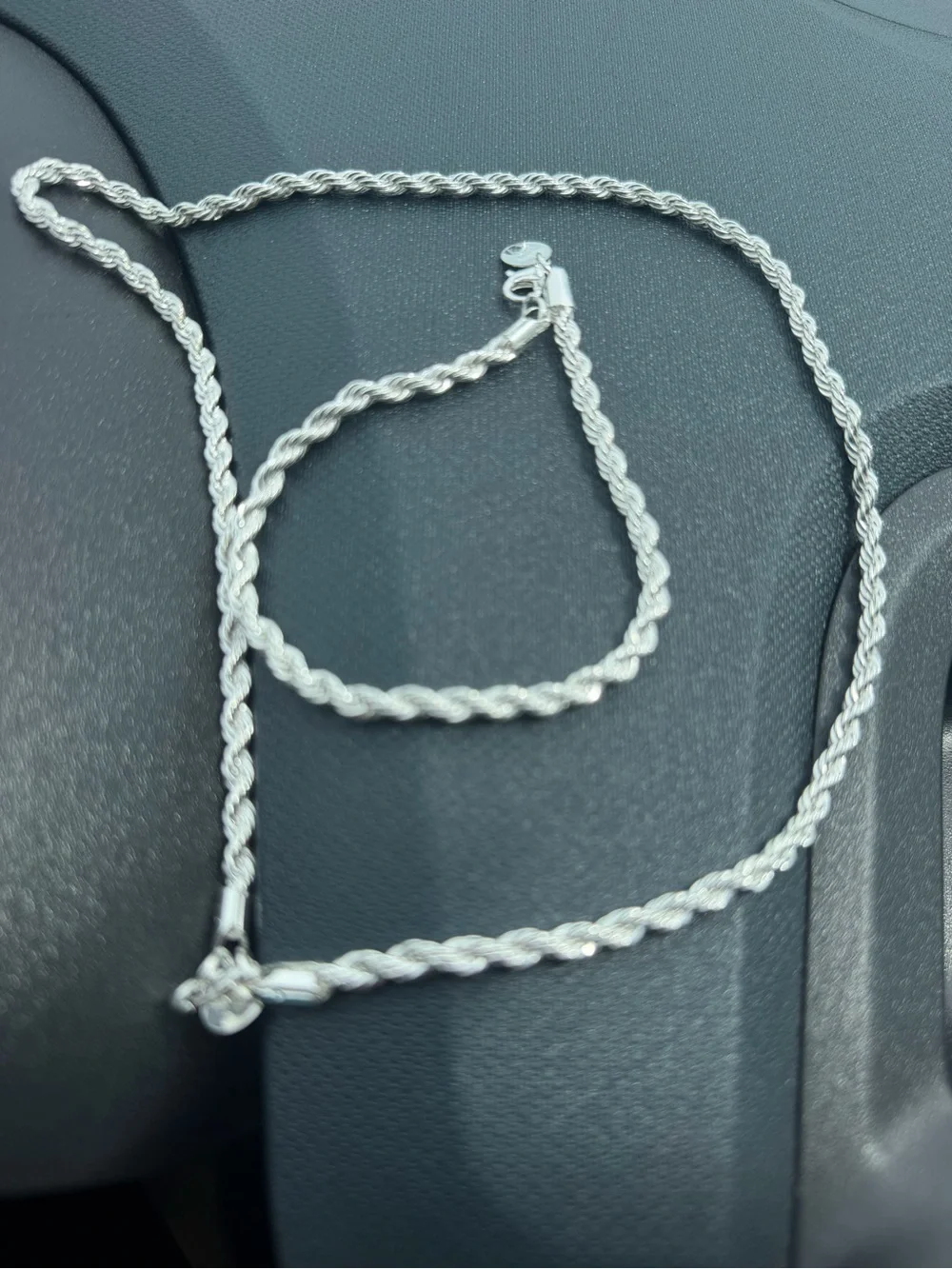 Sterling Silver Rope Chain Necklace and Bracelet Set - Silver